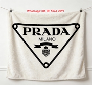 Prada Classic Milano Logo Black White Print Fleece Sofa Throw Blanket IMG_2693